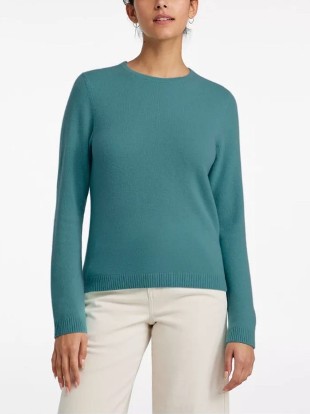 L.L. Bean Women's Classic Cashmere Crewneck Teal Green 1X Fitted